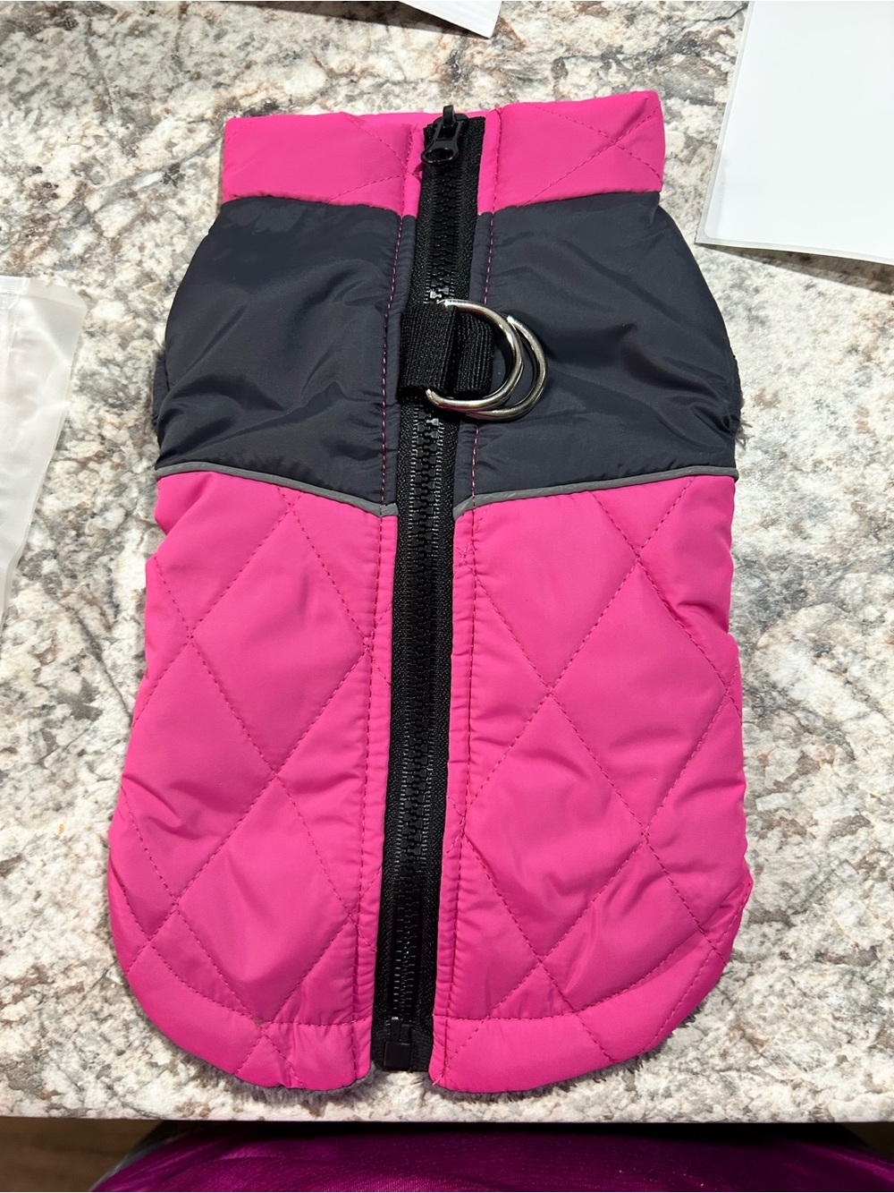 Quilted Waterproof Winter Pink & Black Dog Jacket